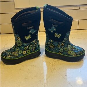 Bogs Kids Blue & Green Floral Butterfly Rain Boots